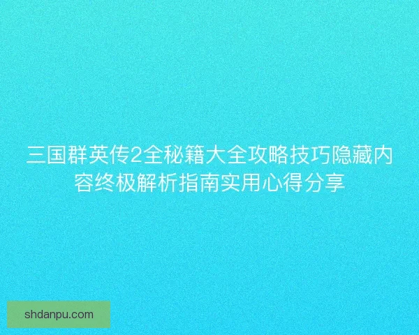 三国群英传2全秘籍大全攻略技巧隐藏内容终极解析指南实用心得分享
